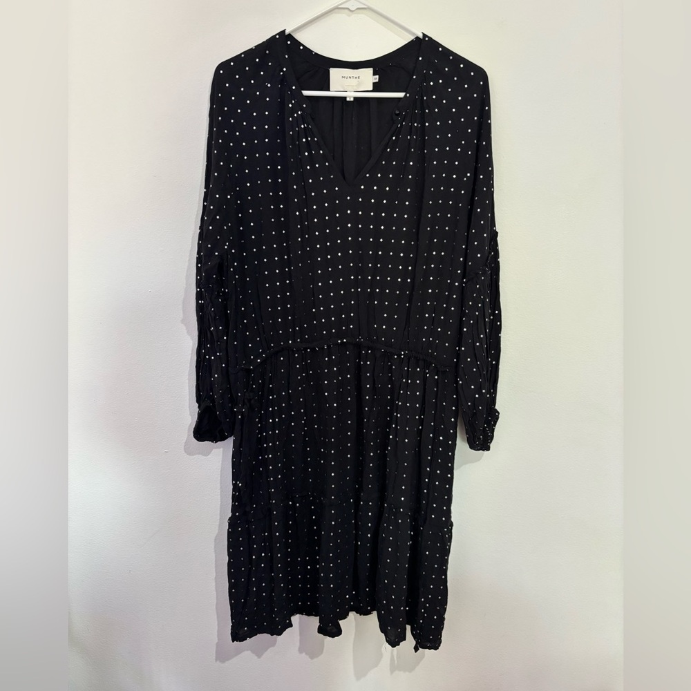 MUNTHE Black and Silver Detail Dress Size 38 Euro or US 8